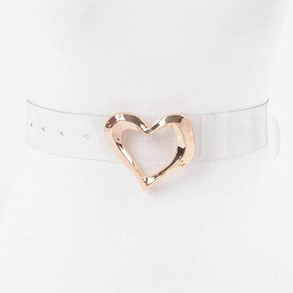 BNWT Brand New Plus Size Gold Heart Buckle Cleared Transparent Fashion Belt